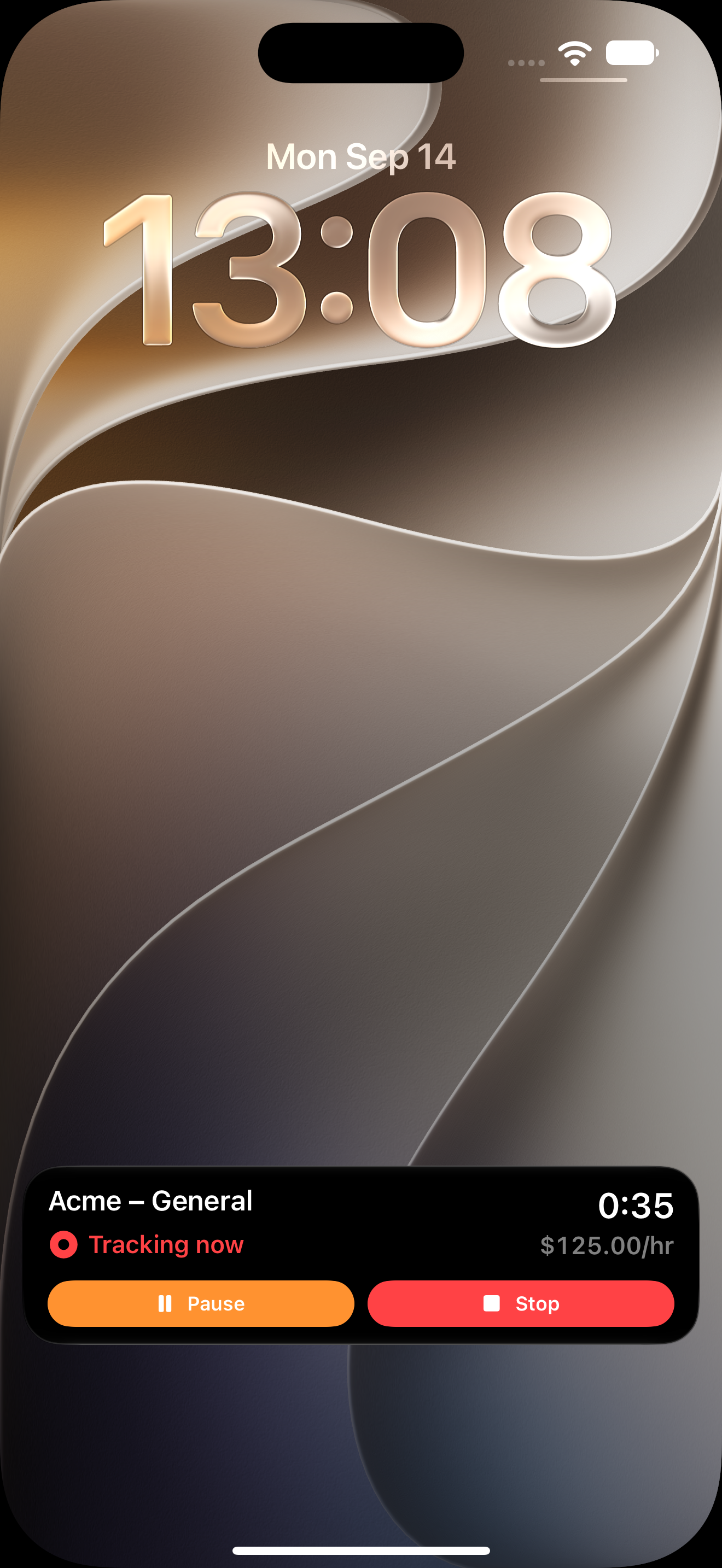 Full iPhone Lock Screen with Billable Recall Live Activity controls